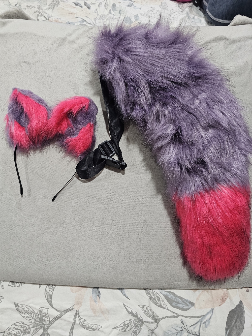 Purple and Hot Pink Faux Fur Tail and Ear Set